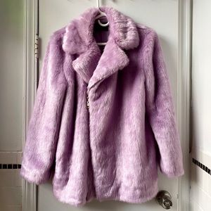 Front Row Shop lavender faux fur coat